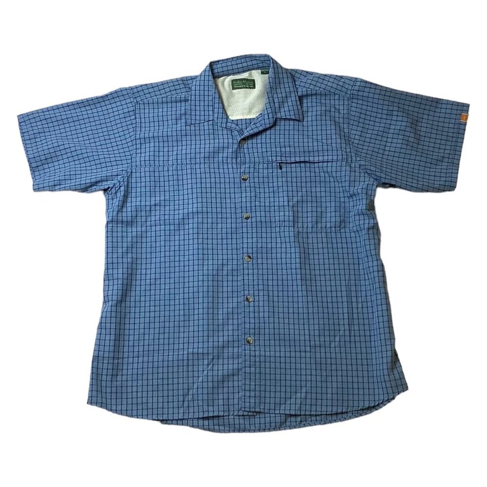 Field & Stream Mens Size L Blue Plaid Vented Short Sleeve Shirt 100% Polyester